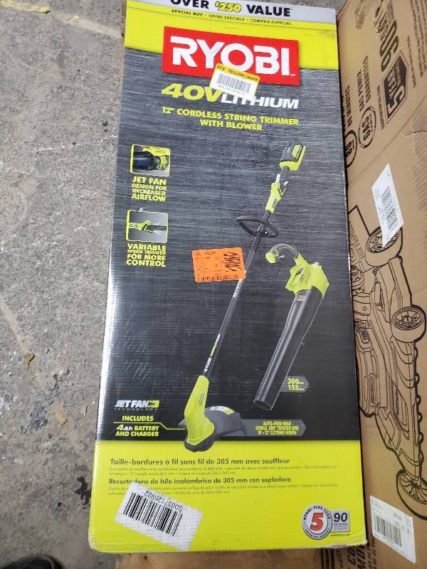 lot 5872 image: Ryobi 40v Lithium Cordless String Trimmer with Blower