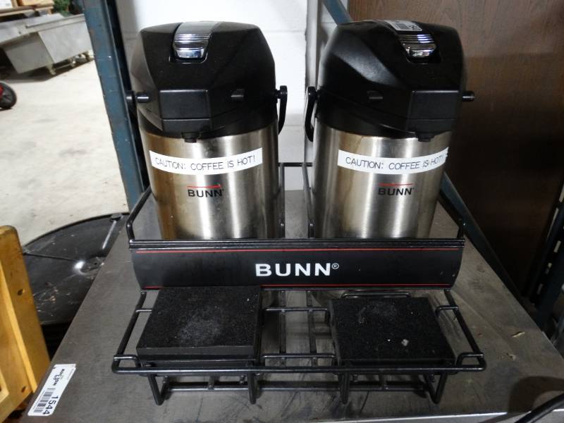 lot 1540 image: Two BUNN coffee carafes with metal stand
