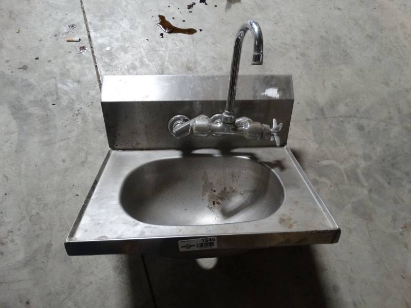 lot 1545 image: Stainless steel handwashing sink with faucet