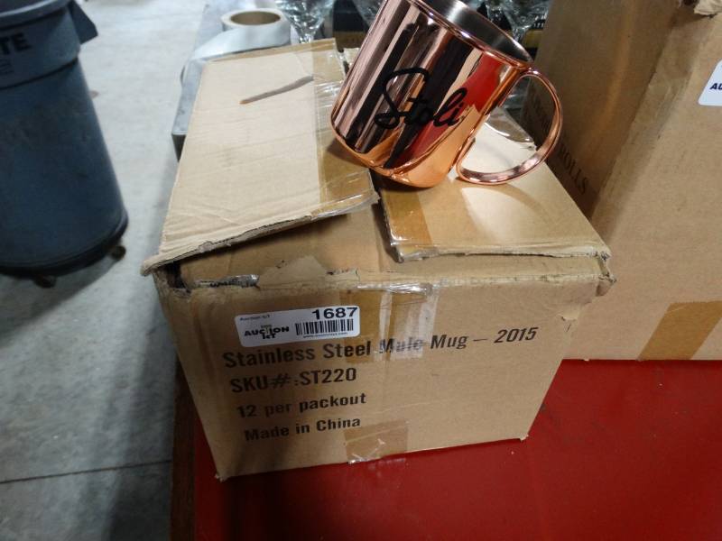 lot 1687 image: 12 new stainless steel mule mugs in box