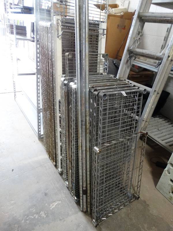 lot 1720 image: Lot of various size metro style rack shelves & poles
