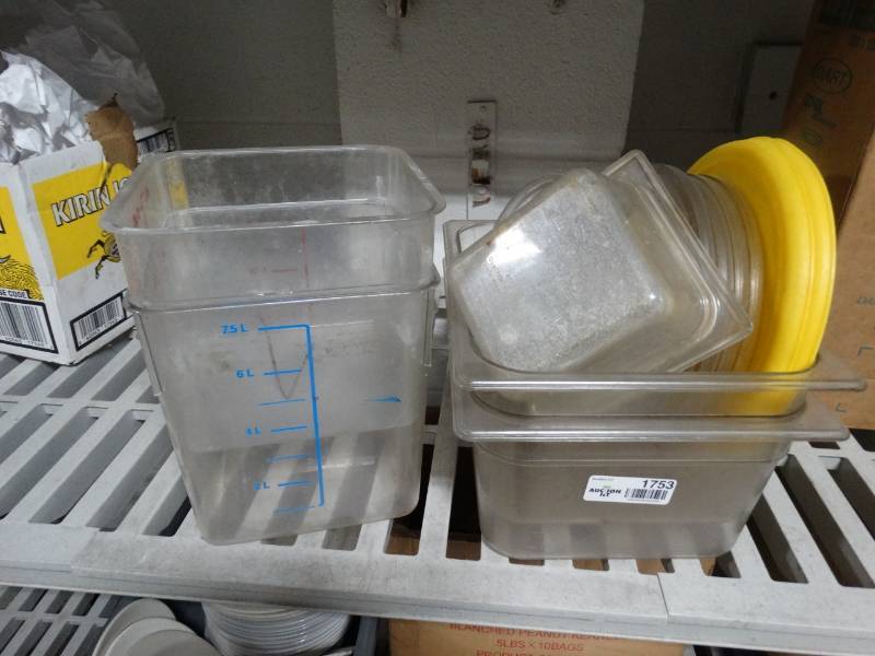 lot 1753 image: Plastic food containers inserts & lids