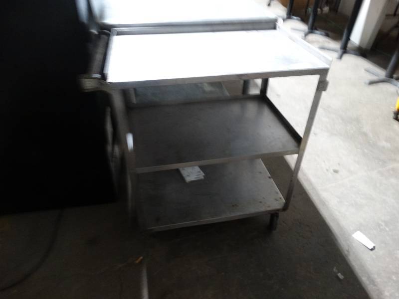 lot 1775 image: 3 shelf stainless steel bus cart on wheels