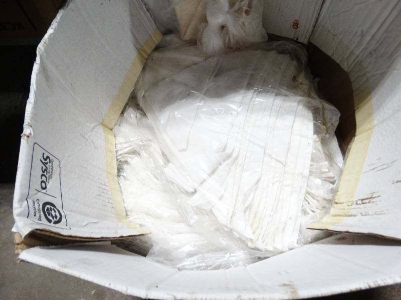 lot 1781 image: Large box of white cloth silverware wraps napkins