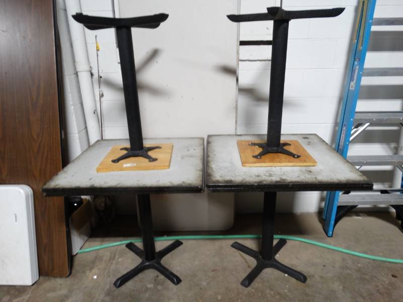 lot 1802 image: 4 granite top square dining tables w pedestal bases