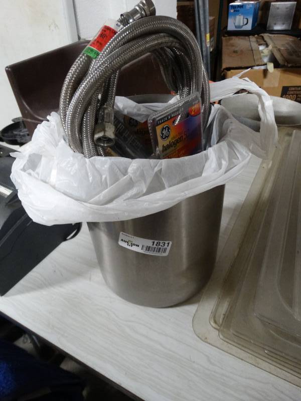 lot 1831 image: Trash can light bulbs water hoses