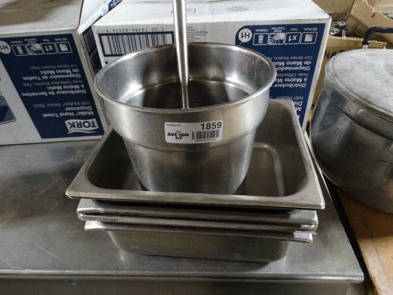 lot 1859 image: 6 stainless steel inserts & soup ladle