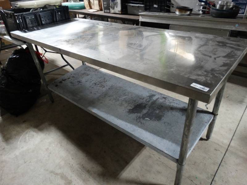 lot 1877 image: Stainless steel table w under shelf- 72 long x 30 deep x 34 tall