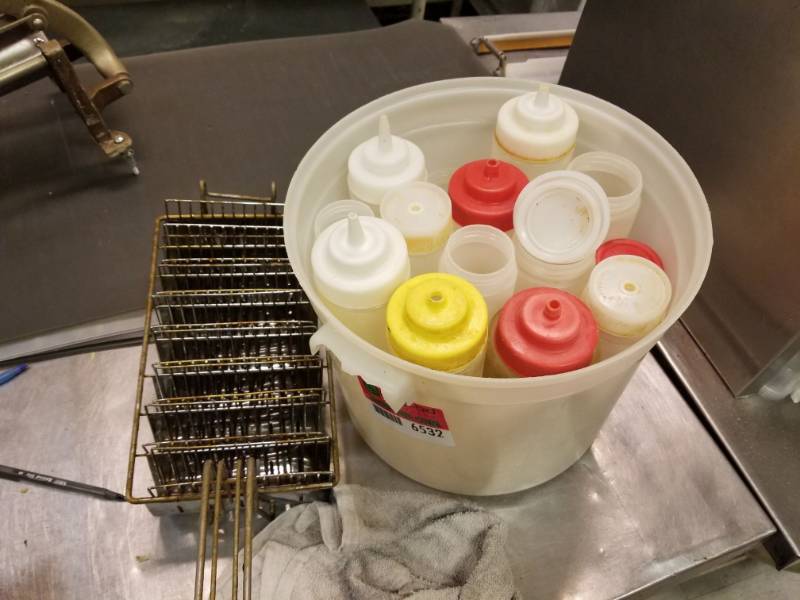 lot 6532 image: Mustard and Ketchup Bottles and Fryer Basket