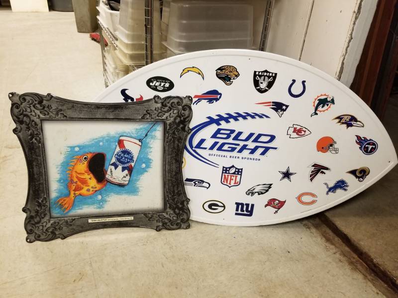 lot 6564 image: Metal Pabst and Bud Light Signs