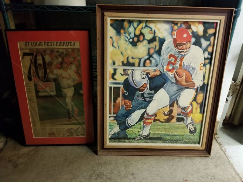 lot 6565 image: Chiefs Painting and Framed Cardinals Paper
