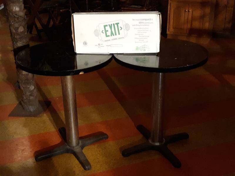 lot 6650 image: (2) Round Tables (1) Light Up Exit Sign