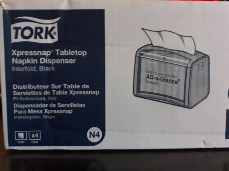 lot 8304 image: (7) Tork Xpressnap Black Tabletop Napkin Dispenser Interfold