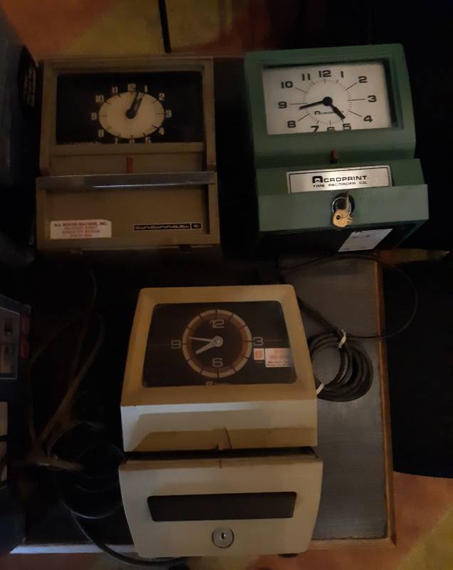 lot 8324 image: (3) Vintage Time Recording Punch In Clock