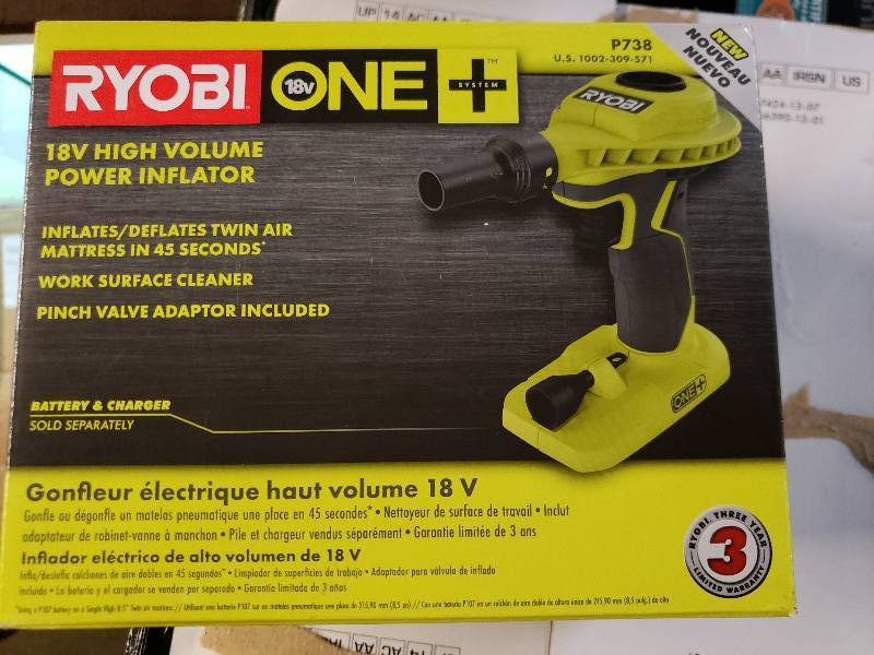 lot 1015 image: Ryobi ONE 18 Volt Cordless High Power Volume Inflator Pump Air Pump Tool P738