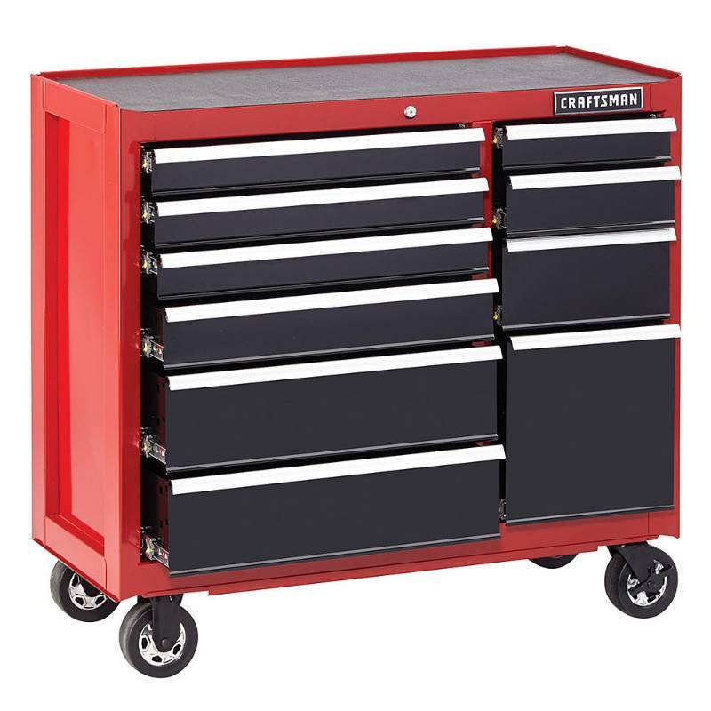 lot 1000 image: Craftsman 41 10-Drawer Heavy-Duty Rolling Cart - Red