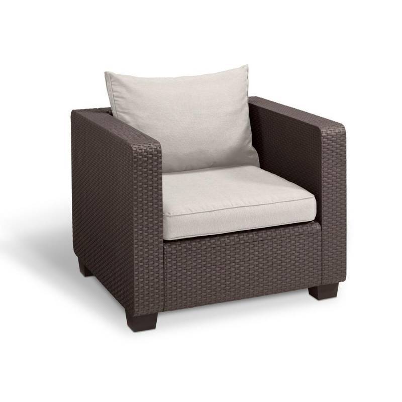 lot 1010 image: Keter Salta Brown All-Weather Resin Plastic Outdoor Lounge Chair with Canvas Cushions