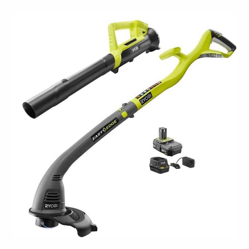 lot 2760 image: Ryobi One 18-Volt Lithium-Ion String TrimmerEdger and Blower Combo Kit 2.0 Ah Battery and Charger Included