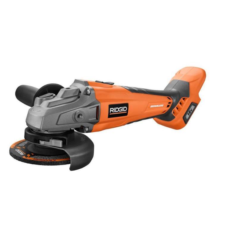 lot 2776 image: Ridgid 18-Volt Cordless Brushless 4-12 in. Angle Grinder (Tool Only) with Handle and General Purpose Grinding Wheel