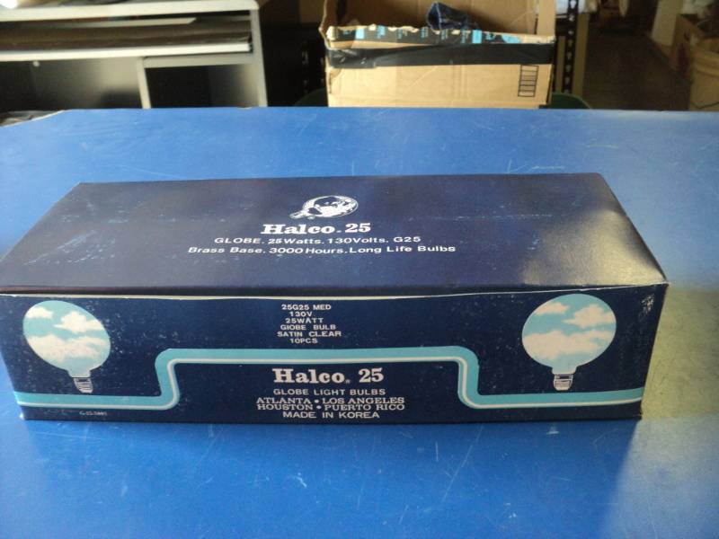 lot 9279 image: (1) box Halco 25 Globe light bulbs, 25 watt, 10 per box