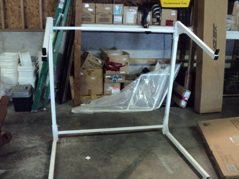 lot 9905 image: Large Metal Rack, 56 x 44 x 53 tall, great for holding metal or lumber, can be dis-assembled to transport