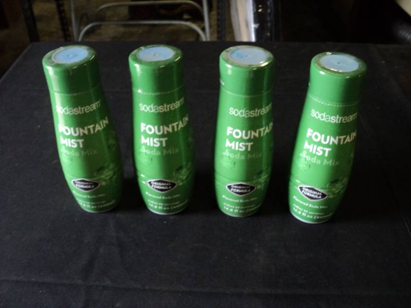 lot 9918 image: (4) bottles Soda Stream Fountain Mist Soda mix 14.8 oz bottles, for use with Soda Stream Machine not included