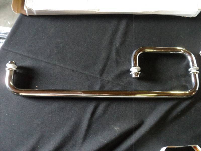 lot 9922 image: Handle towel bar for 38 thick glass shower door- open box no mounting hardware included