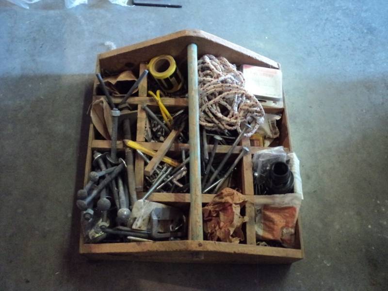 lot 9944 image: Wooden Tool Caddy, 20 x 19 x 8,  41 lbs with hardware
