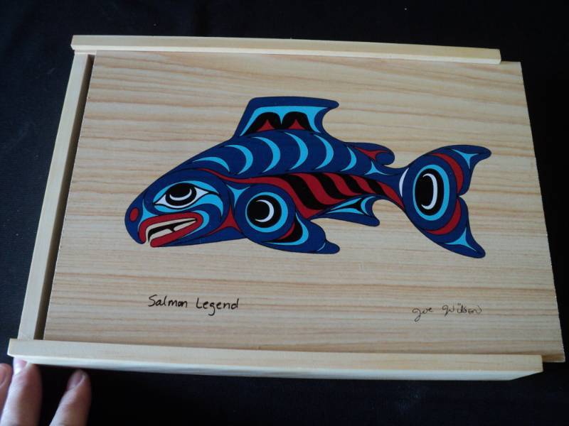 lot 9997 image: Wooden Box Salmon Legend Joe Wilson