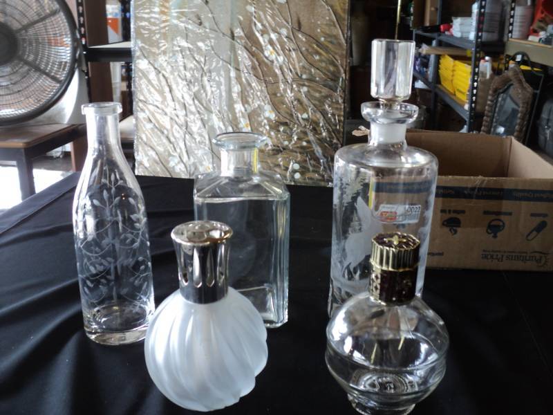 lot 10022 image: (5) ct mixed lot glass bottles and decanter