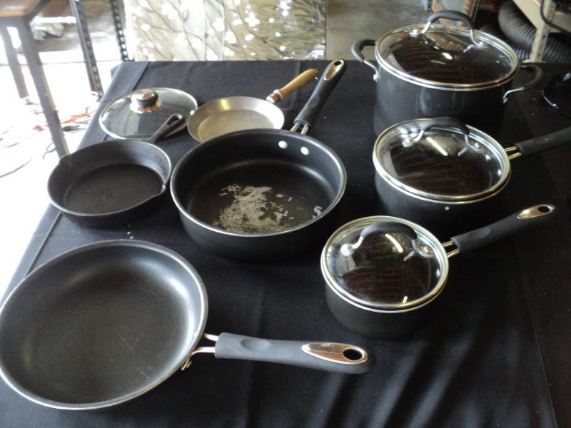 lot 10032 image: Mixed lot pots & pans, Cuisinart, others, used