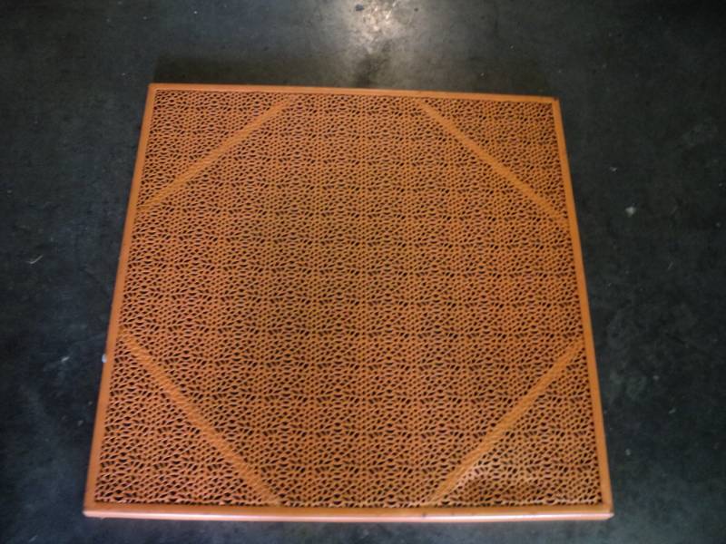 lot 10071 image: (1) Orange Metal Table top, 28 x 28, legs not included