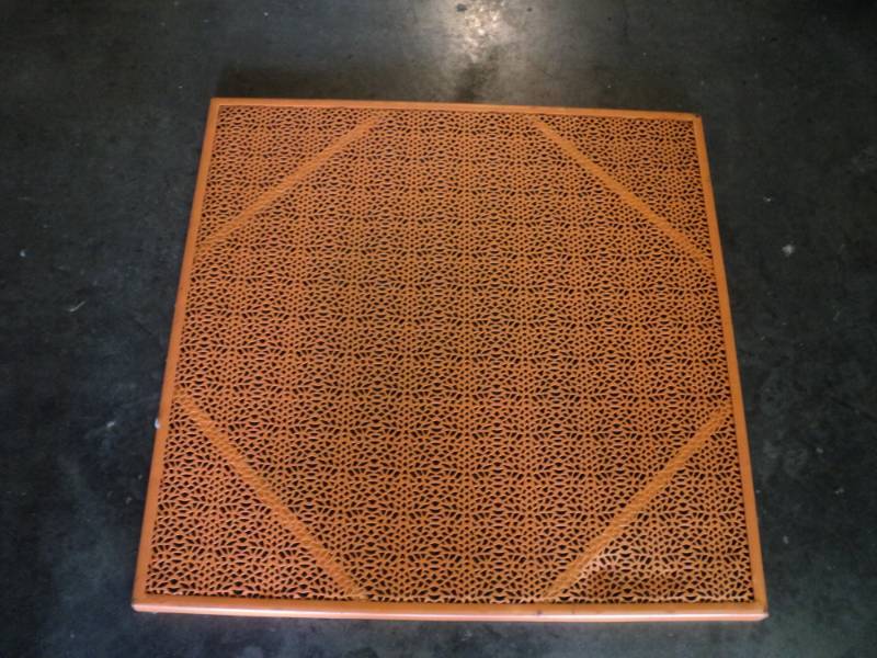 lot 10072 image: (1) Orange Metal Table top, 28 x 28, legs not included