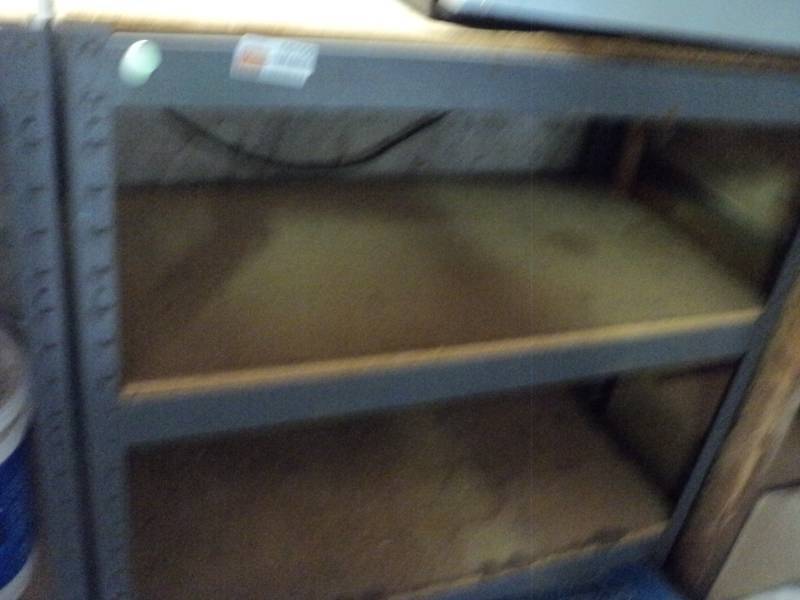 lot 10109 image: 3-tier gray Shelf, 36 x 18 x 36 Water damage to top shelf