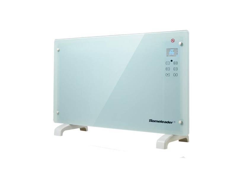 lot 7220 image: Homeleader Electric Panel Heater GH-15F, Crystal Glass Flat Convector Heater with LED Screen and Remote Control, 1500W, White
