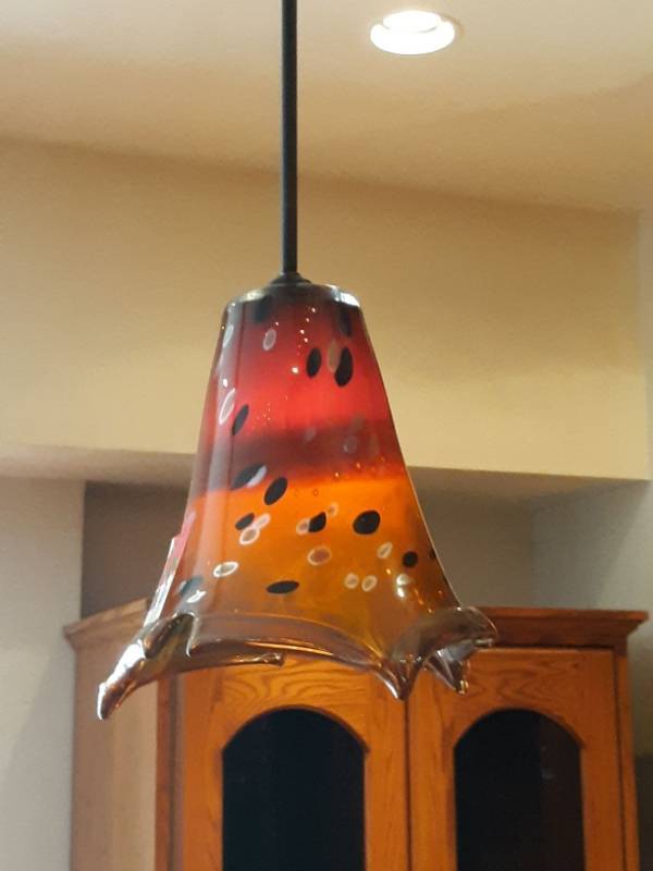 lot 6700 image: Hand Blown Glass Hanging Light Fixture