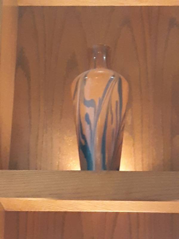 lot 6708 image: Hand Blown Orange and Blue Glass Vase