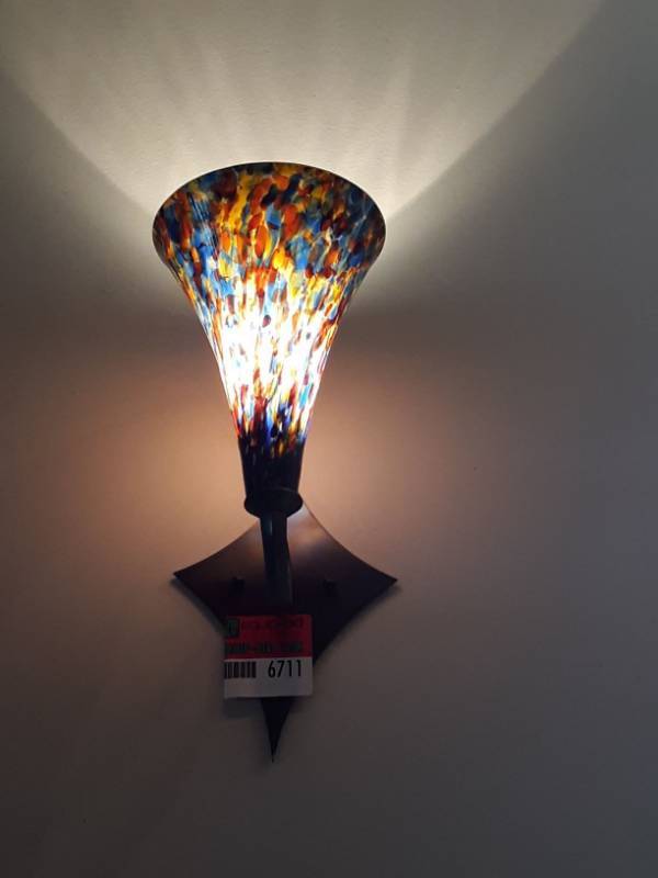 lot 6711 image: Multi-Colored Hand Blown Glass Sconce Wall Fixture