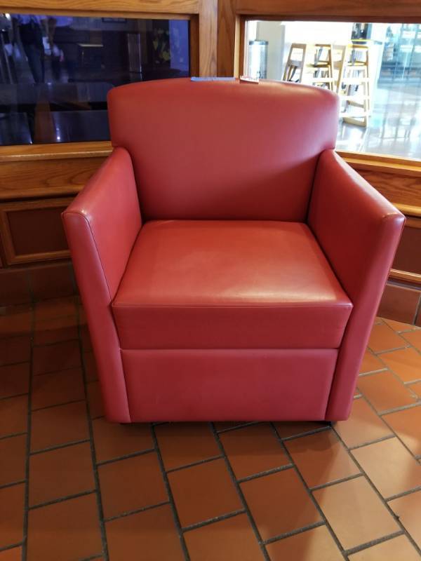 lot 6741 image: Red Leather Chair On Wheels