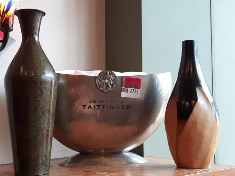 lot 6765 image: Tattinger Champagne Ice Bucket and Two Decorative Vases