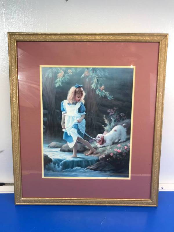lot 3059 image: GIRL WITH DOG PICTURE  FRAME