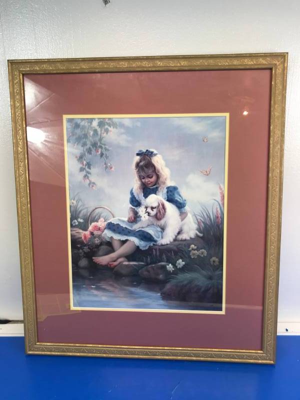 lot 3060 image: GIRL WITH DOG PICTURE  FRAME
