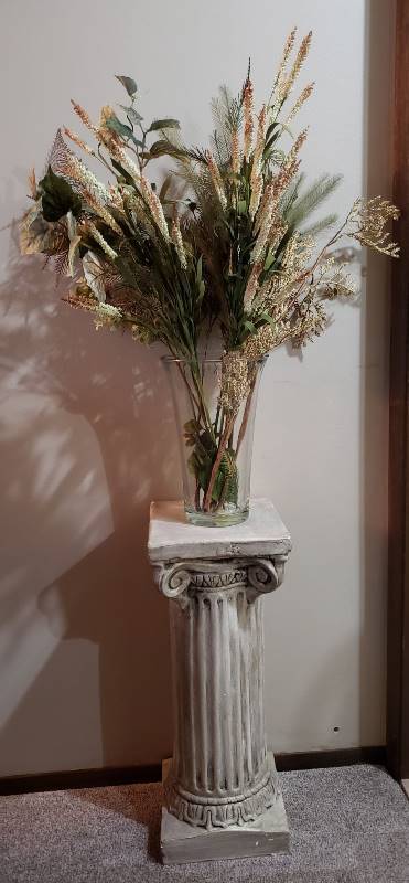 lot 1299 image: Ceramic Column with Vase of Faux Foliage