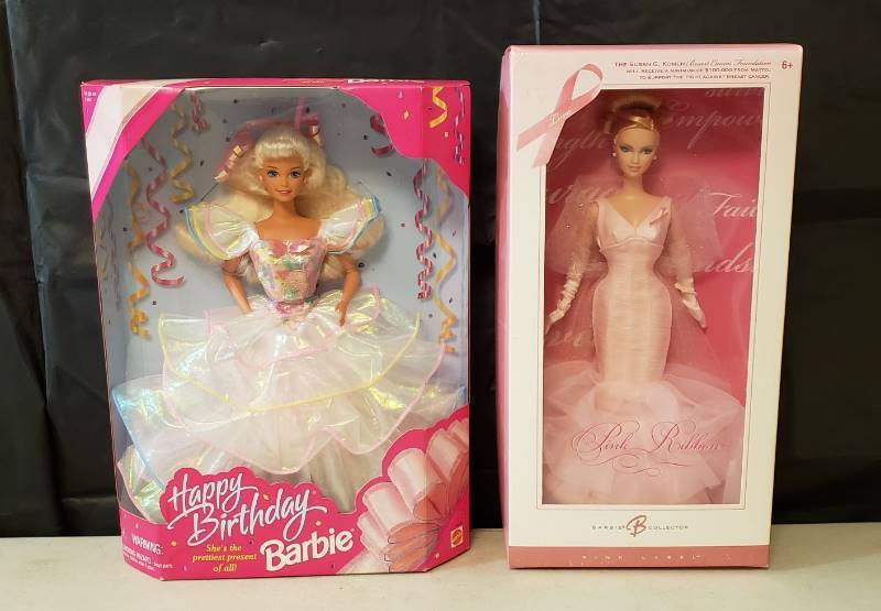 lot 1327 image: Lot of (2) Barbies NIB - Happy Birthday Barbie and Pink Ribbon Barbie