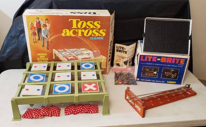 lot 1332 image: Lot of (3) Vintage GamesToys - Toss Across, Hit the Spot, and Lite-Brite