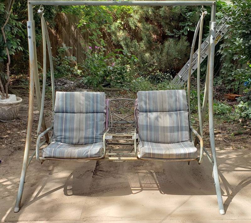 lot 1383 image: Patio  Porch Swing with Two Cushions - 77  x 60  x 74  - no canopy cover