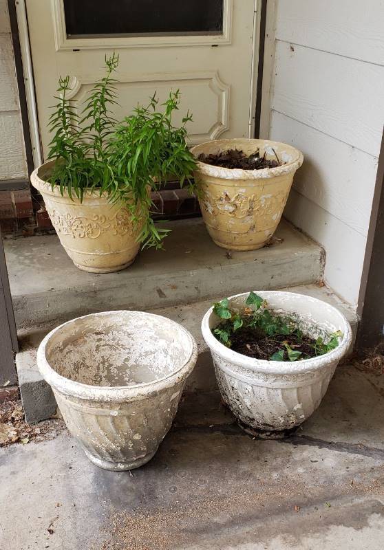 lot 1389 image: (2) Concrete and (2) Fiberglass 18  Diameter Flower Pots