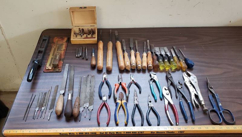 lot 1493 image: Lot of Chisels, Files, Pliers, Punches, and Other Tools