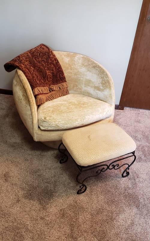 lot 1584 image: Crushed Velvet Chair, Metal Base Stool and Throw
