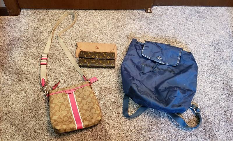 lot 1587 image: Coach Handbag, Coach Backpack and Louis Vuitton Wallet - Unknown Authenticity